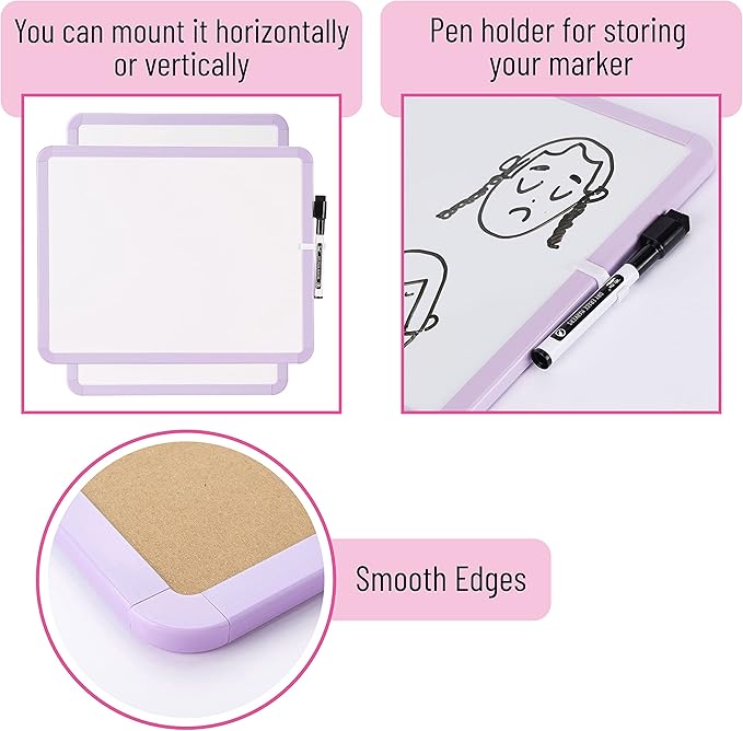 Mr. Pen- Dry Erase Board, 14” x 11” with a Black Dry Erase Marker, Small Mini White Board for Students
