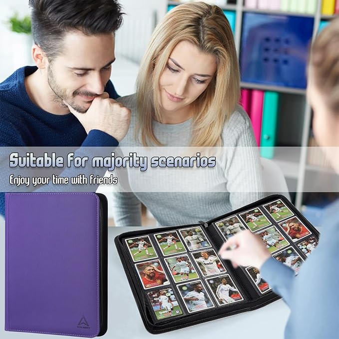 9 Pocket Card Binder - 540 Capacity with Zip Closure Premium, Double-Sided,Sturdy & Sleek PU Leather Protector for MTG, TCG, Sport & Collectible Cards (Purple)