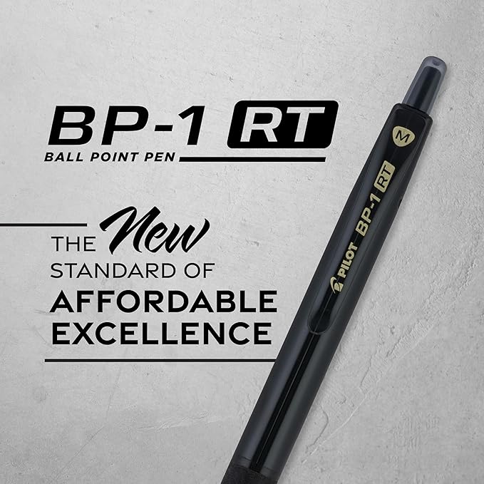 Pilot BP-1RT Advanced Ink, Retractable Ballpoint Black Ink Pens, Medium Point, Dozen Box, 1mm