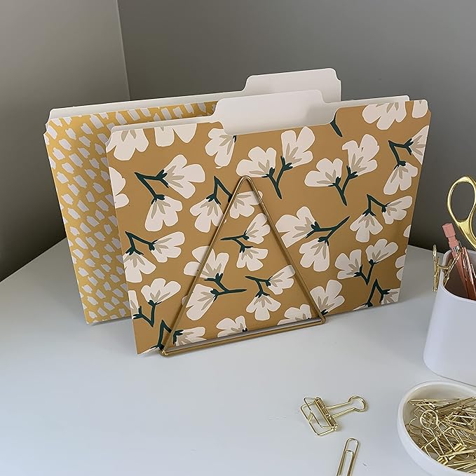 Cute File Folders, Set of 12 3-Tab Letter Size Decorative File Folders Boho Colored Manilla 8.5 x 11 Filing – Pretty Designer Home Office School Supplies (Blossom)