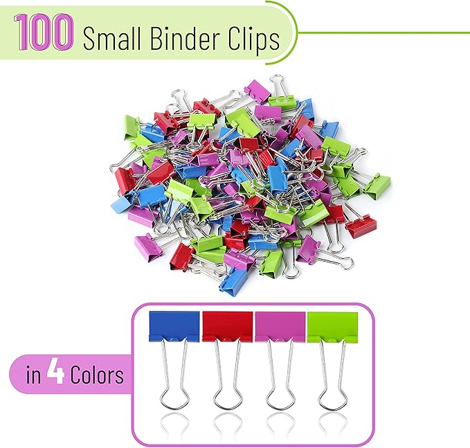 Mr. Pen- Binder Clips, 100 pcs, 0.75", Small Size, Colored Binder Paper Clips, Bulk Paper Clamps for Office Supplies, Home, School, Business, Document Organizing