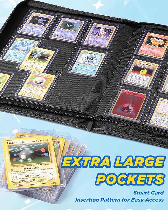 9 Pocket Toploader Binder with Zipper – Holds 288 Top Loaders – Premium Double-Sided Card Album for Trading Cards, TCG, MTG, Sports Cards