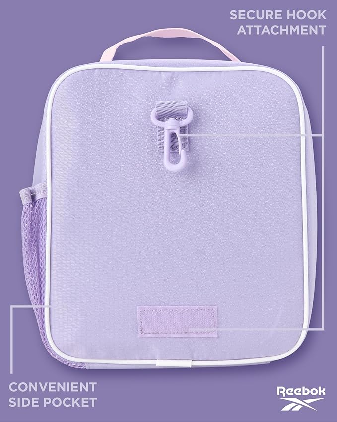 Reebok Girls and Boys Backpack - 2-in-1 Coordinated School Backpack for Girls and Boys with Detachable Lunch Box for Kids, Lavender