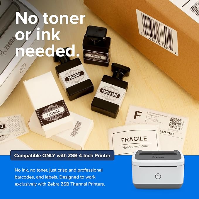 Zebra ZSB Series Labels - Potato Starch-Based Printer Label Paper - Recyclable Cartridge for Stickers - Versatile, Cloud-Based Adhesive - Mailing, 2.25" x 4"