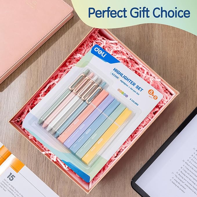 deli Aesthetic Highlighters And Gel Pens,10 Pack, No Bleed Bible Highlighters, Assorted Color, Black Ink Gel Pens, Dry Fast For Bibles Journaling Planner Notes