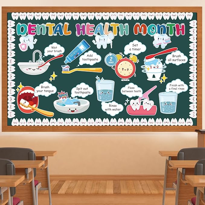 Dental Health Bulletin Board Decorations - Teeth Protect Classroom Decorations Set Toothbrush Use Paper Cutouts Bulletin Board Decor School Office Wall Decor Supplies
