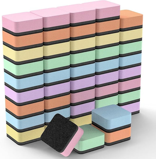 MaxGear Whiteboard Erasers, 48 Pack Magnetic Dry Erase Erasers for Classroom, Mini Whiteboard Cleaning Pads, Chalkboard Wiper Teacher Supplies for School, Office, Home, 6 Macaron Color Set, 2 x 2 Inch