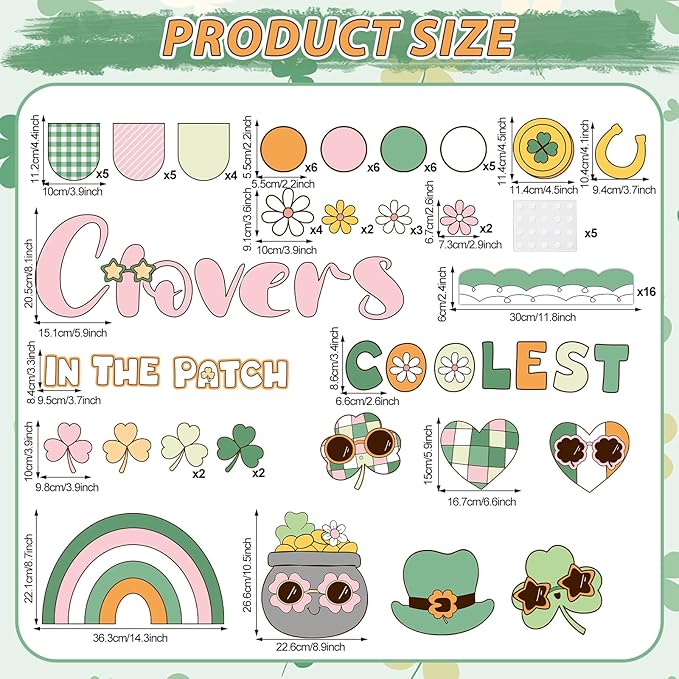 St. Patrick's Day Bulletin Board Decoration Boho Hippie Groovy Classroom Bulletin Board Set Lucky Shamrock Clover Rainbow Daisy Flower Paper Cutouts for Irish Holiday School Chalkboard Wall Door Decor