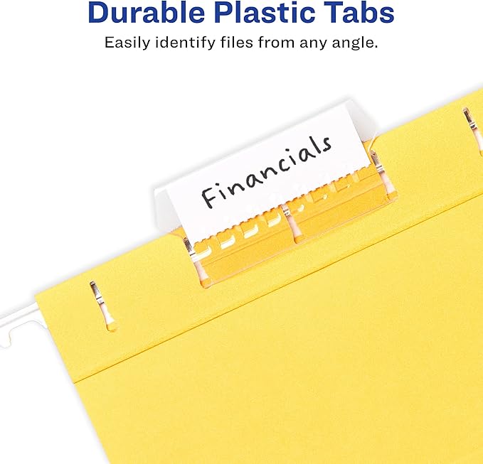 Avery Hanging File Folder Tabs and Inserts, 1/5 Cut, Clear, 20 File Folder Tabs and Inserts Total (06727) (Pack of 2)