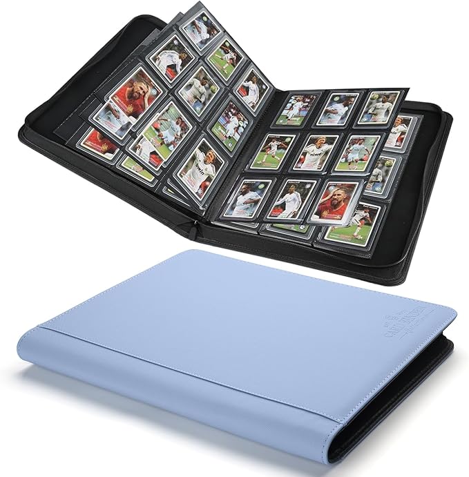 Toploader Binder,Toploader Hard Cases, 9-Pocket Pages Sleeves Hold up 288 Cards.Toploader Card Binder with Sleeves for “3×4” rigid，Card Holder(Light Blue)