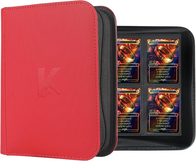 336 Card Binder, 4-Pocket Zipper Binder for Trading Cards, Side Loading Water-Resistant Album for MTG, TCG & Sports Cards (Red)