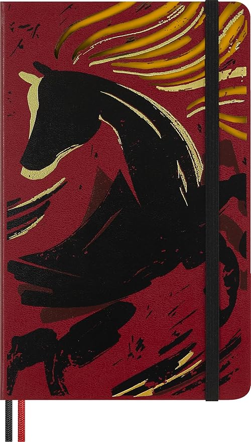 Moleskine Limited Edition Year of the Horse 2026 Woodcut Notebook, Hard Cover, Large (5" x 8.25") Ruled/Lined, Autumn Red, 176 pages