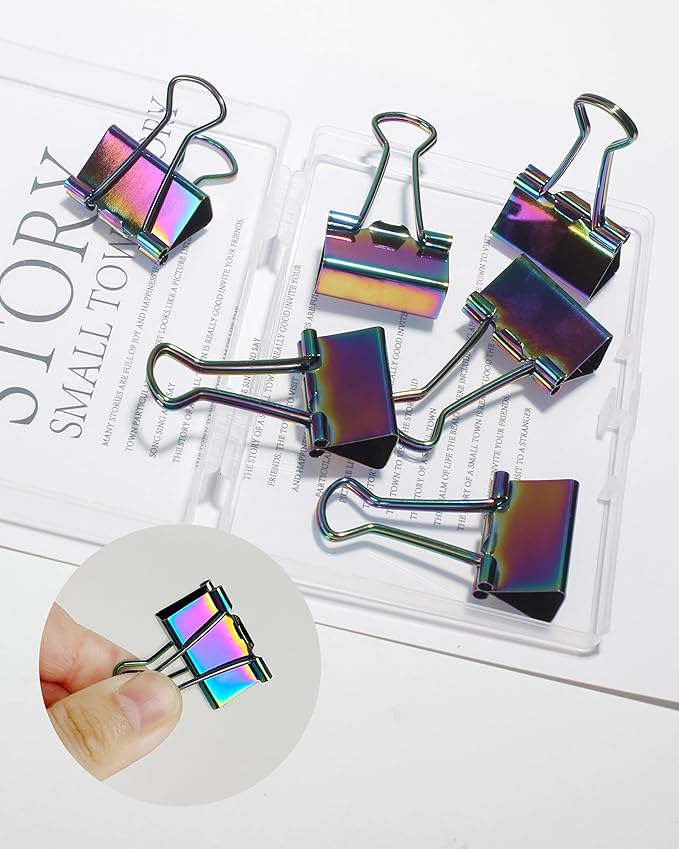 10 Pcs Rainbow Paper Clamps,Medium Binder Clips, 1 Inch Length for Office Use, Organize Files and Folders