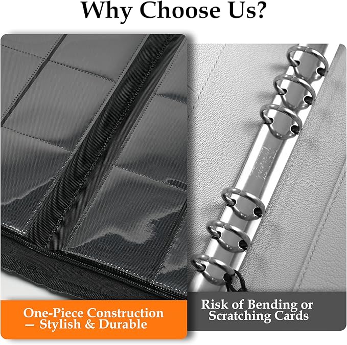 Card Binder 9 Pocket - Premium Card Collection Binder for 360 Cards, Durable Side-Loading Card Album with Zipper, Perfect for TCG, MTG, and Sports Cards, Black