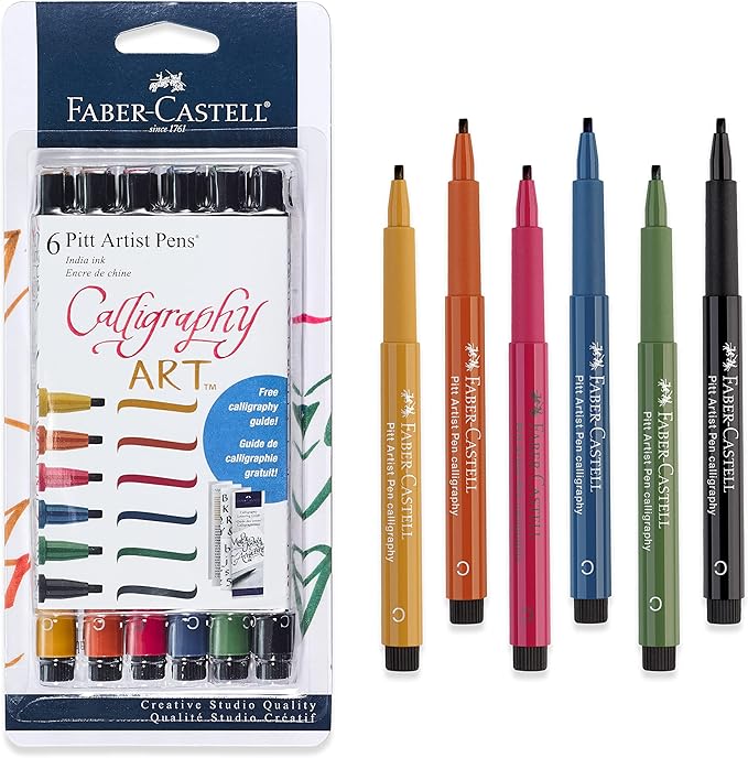 Faber-Castell Calligraphy Pitt Artist Pen Set - Multi Colored Calligraphy Pens (6 Count)