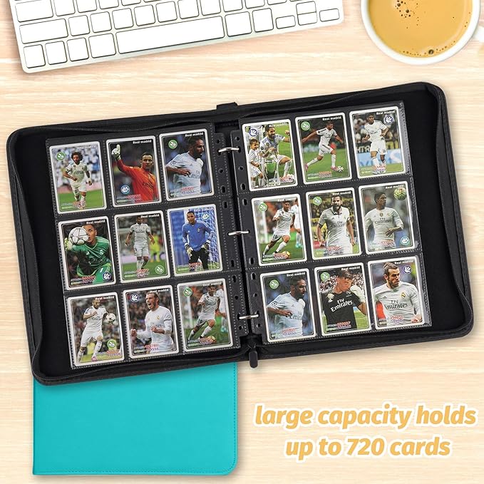 9 Pocket Card Binder, Premium Zip Trading Card Binder, 720 Double Sided Pocket PU Card Collection Binder, Collector Card Album, Card Folder for MTG, TCG, Sports Cards, Game Cards (LAKE BLUE)