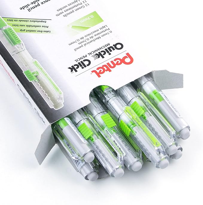 Pentel QUICK CLICK Mechanical Pencil (0.7mm), Green Barrel, Box of 12 Pencils (PD217D)