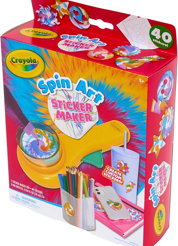 Crayola Spin Art Sticker Maker Machine, Create 40 Custom Stickers, Spiral Art Set for Kids, Arts & Crafts Kit, Toys & Gifts, Ages 5+