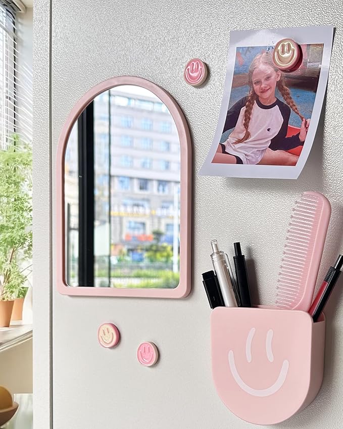 KEYDUACU 10 pcs - Locker Accessories, Locker Decorations Including Mirrors, whiteboards, Magnets and organizing Supplies. Ideal for Back-to-School Essentials and The Office (11 Pcs - Pink)