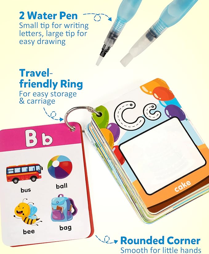 Coogam Water Coloring Alphabet Cards, Aqua Painting Water Drawing 26 Letters ABC Words, Montessori Educational Learning Toy Gift for 3 4 5 Year Old Kids