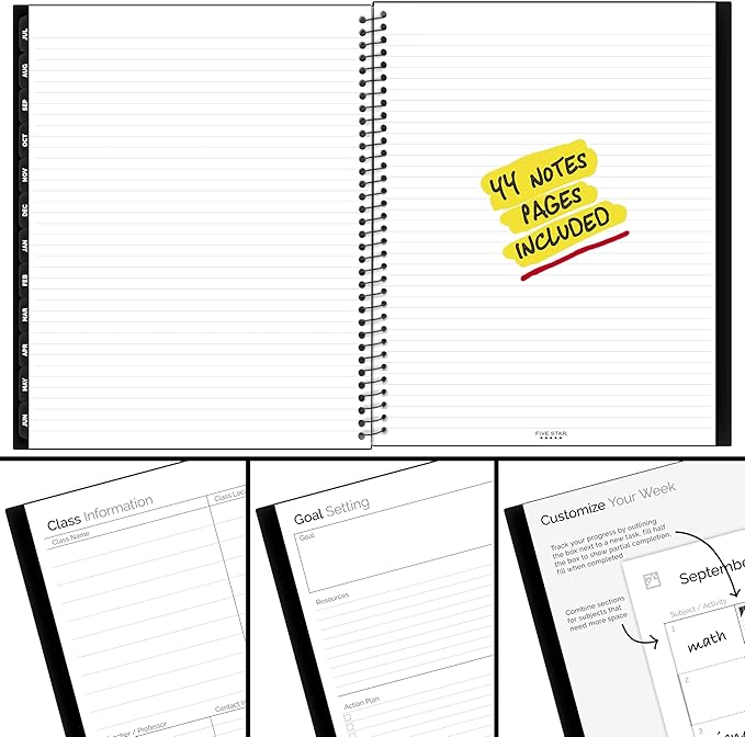 Five Star Planner 2026-2027 Weekly & Monthly Academic 12-Month July-June Advance Student Planner + Study App, 8-1/2" x 11", Black (CAW65905)