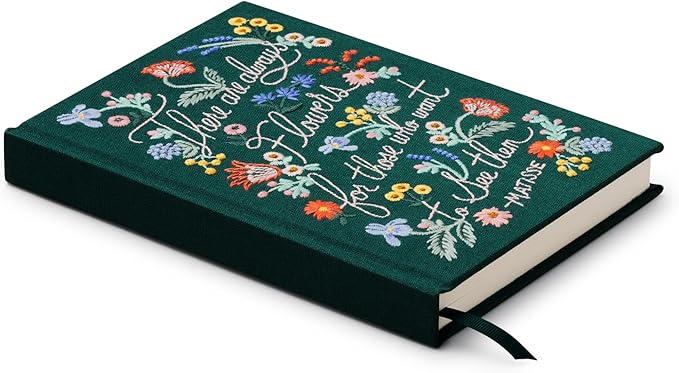 RIFLE PAPER CO. There Are Always Flowers Embroidered Journal | 240 Ruled Pages, Cloth Cover with Floral Embroidery & Grosgrain Ribbon Bookmark, Lay-Flat Binding, 8" L x 5.75" W