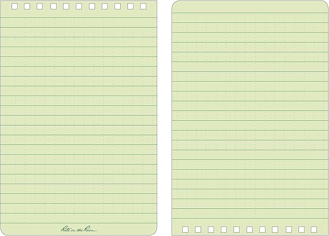 Rite In The Rain Weatherproof Top Spiral Notebook, 4" x 6", Green Cover, Universal Pattern, 3 Pack (No. 946-3)