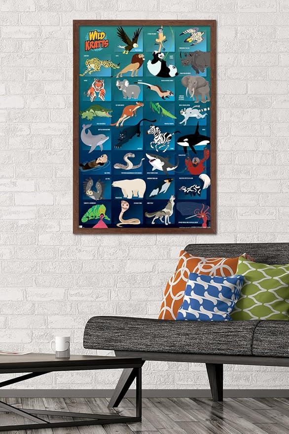 Wild Kratts - Grid Wall Poster, 34L" x 22.4W", Mahogany Framed Version