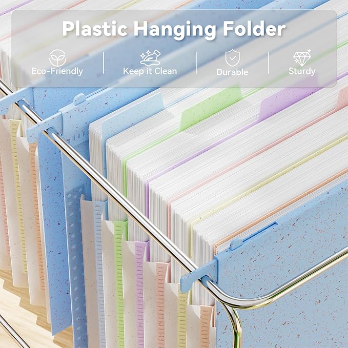 ANSOOK Wheat Straw Letter Size Hanging File Folders,Expandable 1.2" Accordion Pockets File Organizer,3 Pack Filing Cabinet Folders,Large Capacity File Folder with Tabs,Blue Hanging File for Frame Box