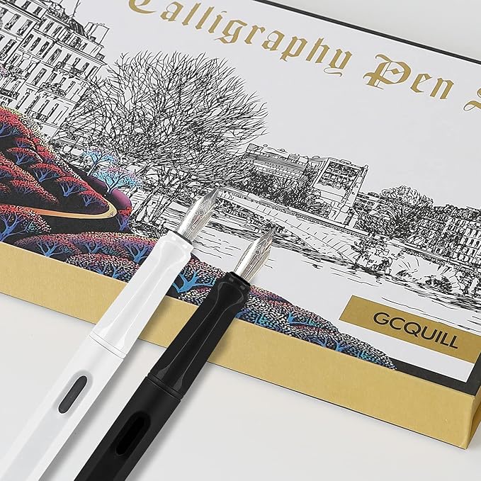 GC QUILL Calligraphy Fountain Pen Set- 7 with Different Nibs and 40 Ink Cartridges for Beginners- MU-09