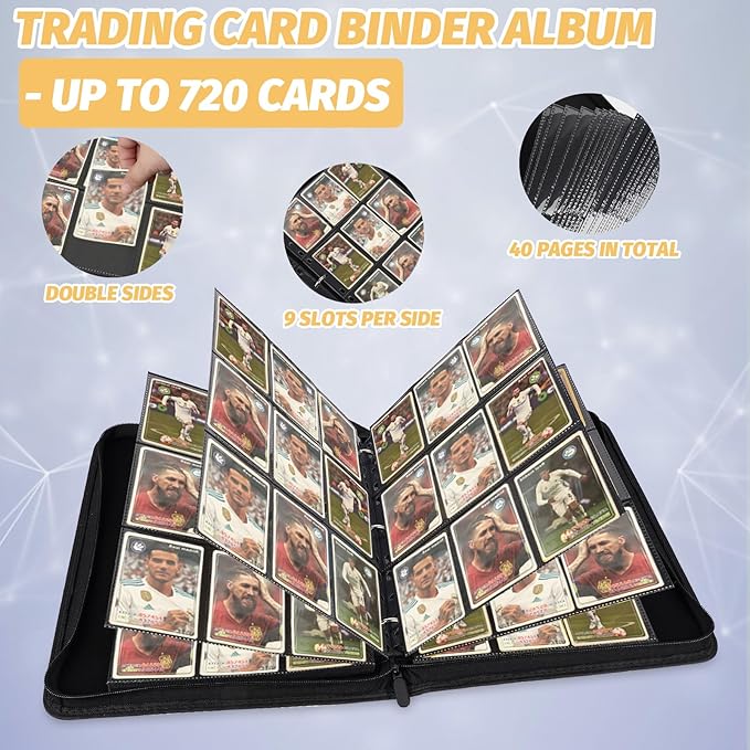 9 Pocket Card Binder, Premium Zip Trading Card Binder, 720 Double Sided Pocket PU Card Collection Binder, Collector Card Album, Card Folder for MTG, TCG, Sports Cards, Game Cards (purple)