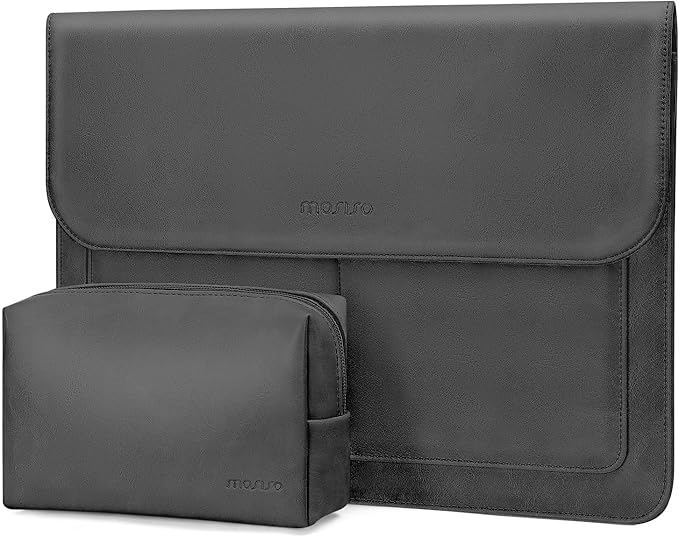 MOSISO Laptop Case 13 inch, 13 inch Laptop Sleeve Compatible with MacBook Air M4 M3 M2 M1 2025-2018 / Pro M2 M1 2025-2016, PU Leather Flap Carrying Case with Stand&Small Pouch, Slate Gray