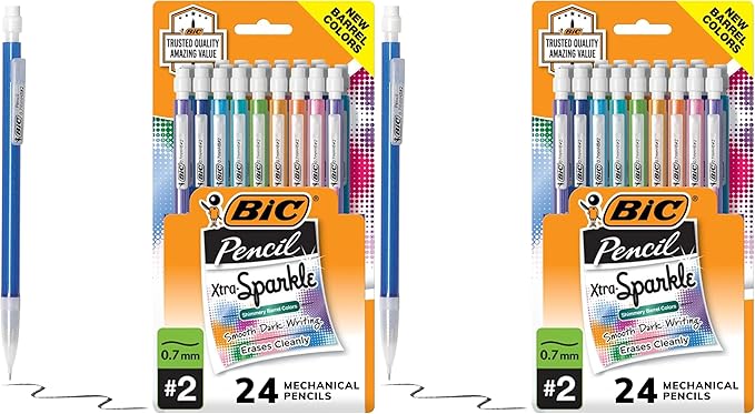 BIC Xtra-Sparkle Number 2 Mechanical Pencils With Erasers,Medium Point (0.7mm),Mechanical Pencils for School Supplies,24 Count (Pack of 2)