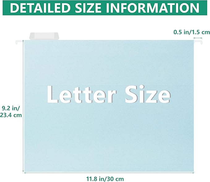 High Capacity Blue Hanging File Folders,Pastel Colors,Heavy Duty for Filing Cabinet,Insertable Tabs,Letter Size-25 Pack