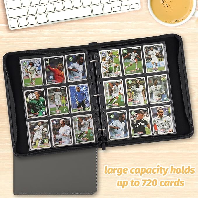 9 Pocket Card Binder, Premium Zip Trading Card Binder, 720 Double Sided Pocket PU Card Collection Binder, Collector Card Album, Card Folder for MTG, TCG, Sports Cards, Game Cards (GREY)