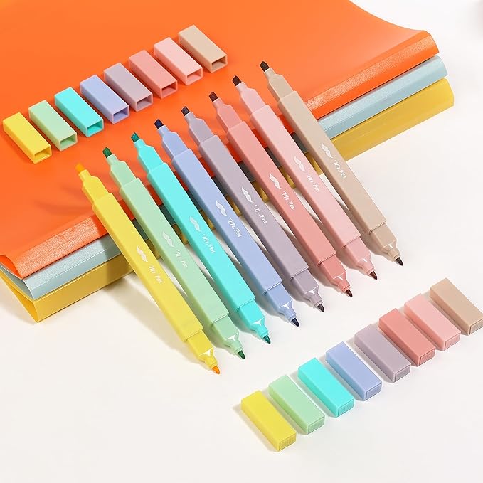 Mr. Pen- Dual Tip Aesthetic Highlighters, 8 Pack, Chisel & Fine Tips, Pastel Colors, Cute Assorted Colors, Cute High lighters for School, Highlighter Set