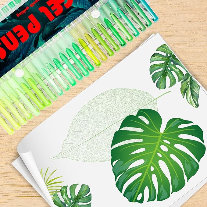 90 Pack Green Tone Gel Pens, 30 Green Tone Gel Pens with 60 Refills,40% More Ink Colored Gel Pen for Adults Coloring Drawing Doodling Scrapbook Journaling