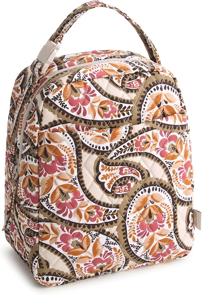 Premium Cotton Large Lunch Bag, Blooming Paisley, One Size
