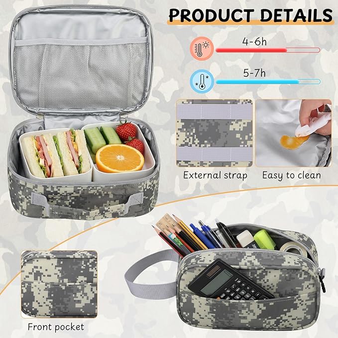 School Backpacks for Boys - 4pcs Camo Boys Backpacks with Lunch Box Set for Kids Teens Elementary Middle School, 18″ Large Capacity Students Bookbag, Perfect for Travel
