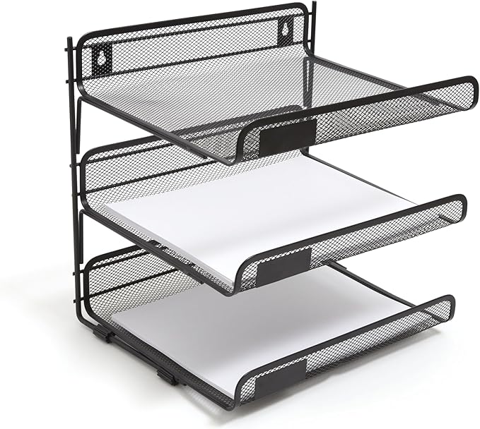 TRU RED Wire Mesh File Organizer, 3‑Compartment – Vertical Desktop Sorter for Files, Folders & Mail