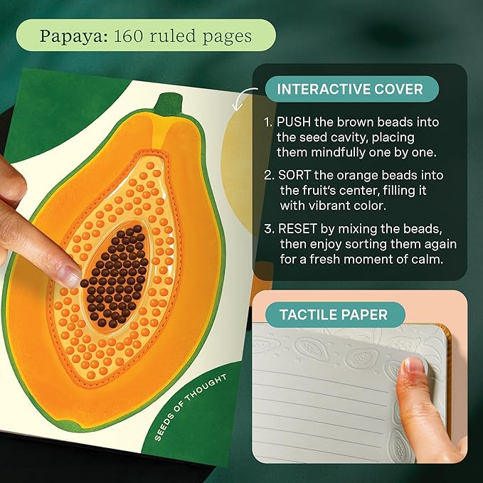 Lifelines Sensory Bead Journals, Papaya & Gumball 2 Pack Set - Fidget Ruled Notebook Journals with Interactive Tactile Cover & Embossed Paper - 160 Pages, Sensory Journaling Notebooks