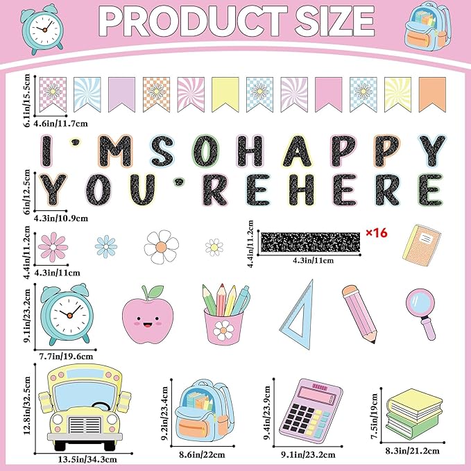 Back to School Bulletin Board Decorations Composition Notebook Classroom Bulletin Board Set Colorful Notebook Pencil Stationery Paper Cutouts for First Day of School Classroom Decor Supplies