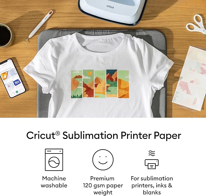 Cricut Sublimation Printer Paper - 50 Sheets (8.5" x 11") - Letter Size - Compatible with Sublimation Printer and Sublimation Ink (120gsm)