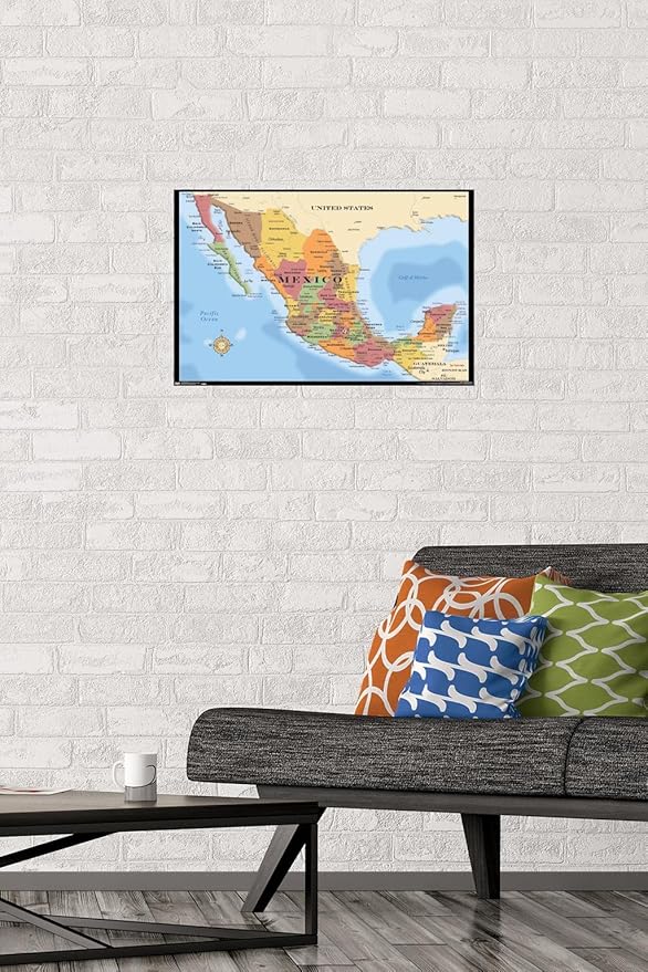 Trends International Map - Mexico Wall Poster, 14.725" x 22.375", Premium Poster & Mount Bundle