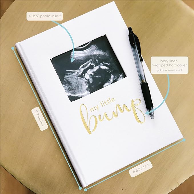 Pearhead My Little Bump Pregnancy Journal, Guided Keepsake Prompted Memory Book, Gender-Neutral Gift for New and Expecting Moms, Ultrasound Baby Scrapbook, Ivory Linen