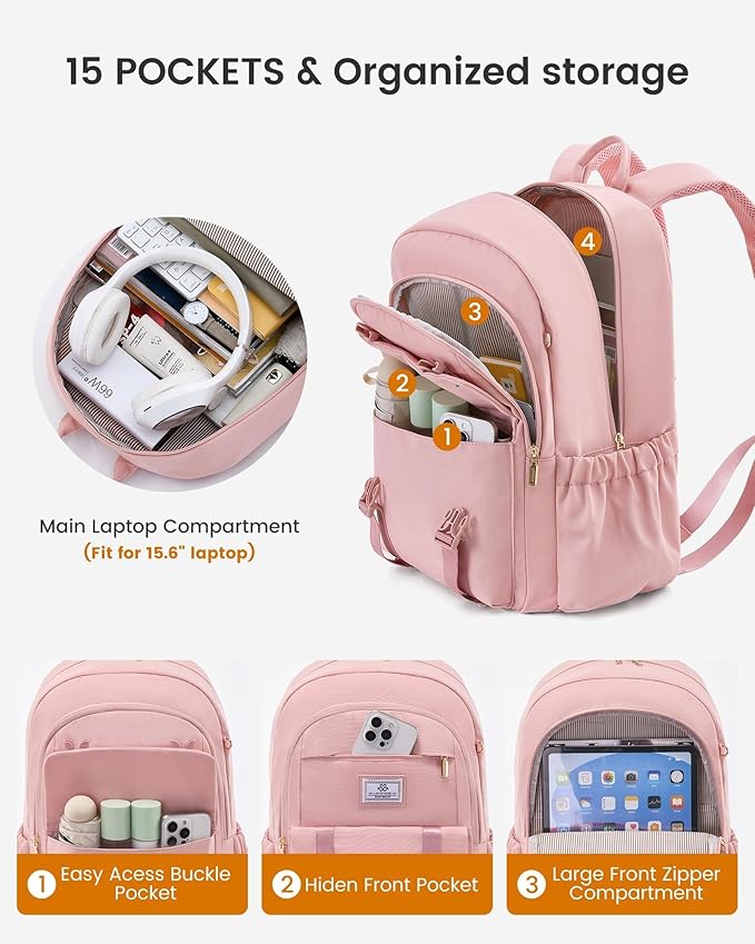 LOVEVOOK School Backpack for Girls Boys,Bookbag for Teen with Pouch Pocket for Large Capacity Cup, Waterproof School Bookbag, Preppy Backpack Travel Daypack with 15.6 inch Laptop Compartment