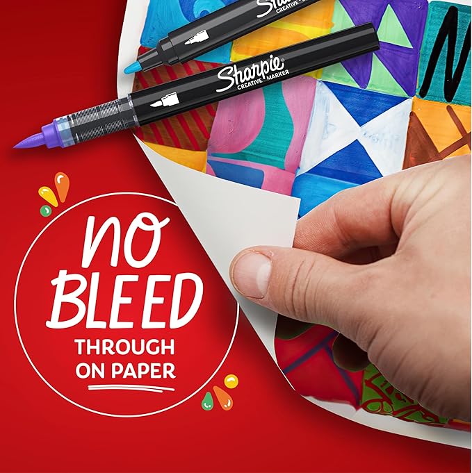 Sharpie Creative Markers, Water-Based Acrylic, Brush Tip, Assorted Colors, 5 Count – Arts & Crafts, Kids Activity, School Classroom; Works on Paper, Metal, Wood, Ceramic, Glass, Rock, Canvas