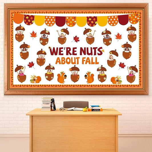 Fall Acorn Bulletin Board Set We're Nuts About Fall Classroom Decoration Acorn Squash DIY Photo Crafts Cutouts Autumn Bulletin Board Border for Thanksgiving Harvest Chalkboard Wall Door Decor Supplies