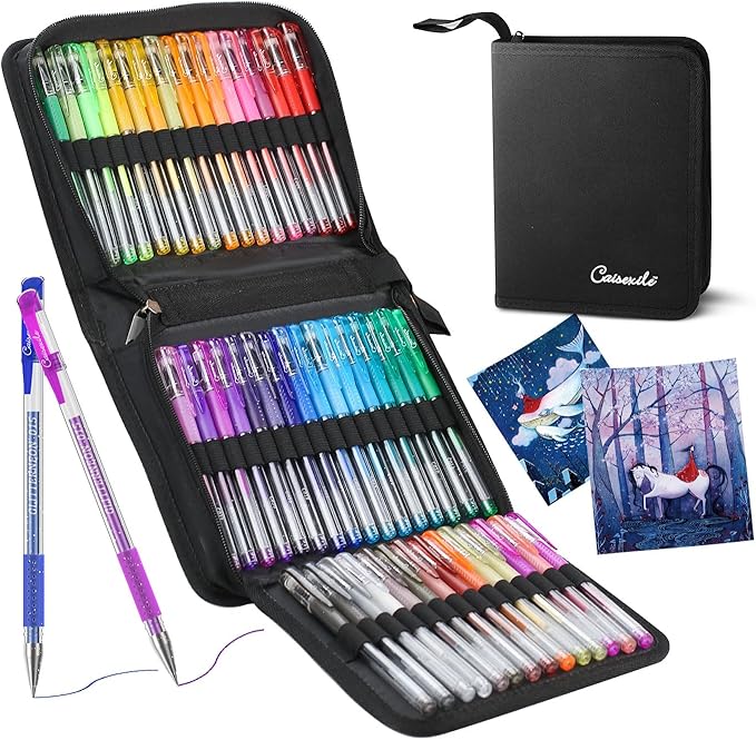 Glitter Gel Pens for Adult Coloring Books, 96 Pack Artist Gel Pens 48 Colors with 50% More Ink for Drawing Note Taking Crafts Scrapbooks Journaling Doodling Diary Back to School Supplies