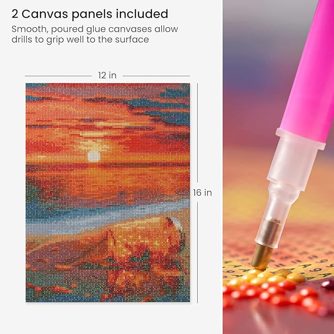 ARTEZA 5D Diamond Painting Kit, 2 Pack, Sunset Moon Designs, Full-Drill Diamond Art for Adults, 12 x 16 Inches Canvases, Round Rhinestones, Diamond Painting Accessories, Bead Arts Crafts Supplies